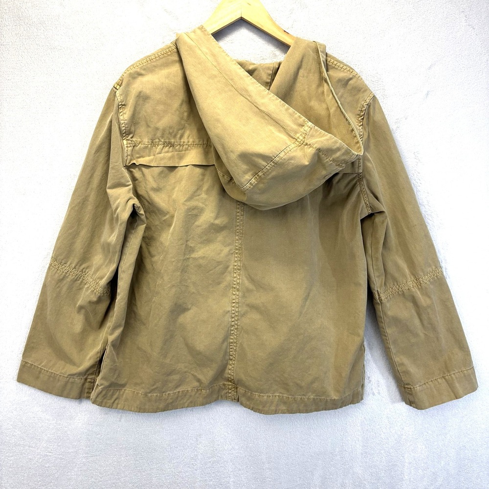 Free People Lace Up Anorak Jacket Womens Large Tan Beige Hooded Utility Cotton - Picture 2 of 10